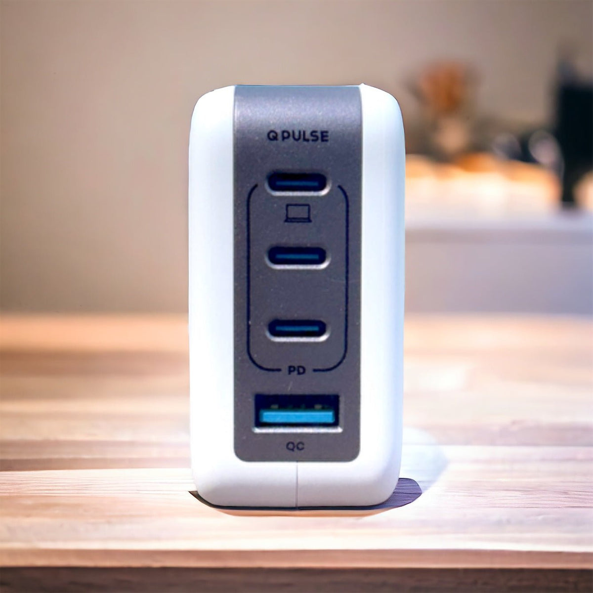 White P100 Multiport Fast Adapter showing usb 3 USB-C Ports and 1 USB-A Port - TheUrbanGeek