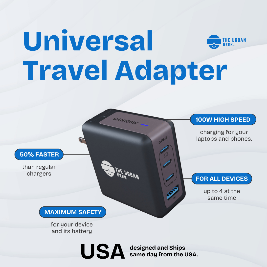 Black P100 Multiport Fast Adapter Infographic - TheUrbanGeek