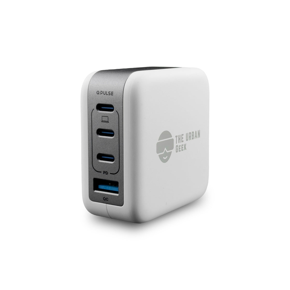 White P100 Multiport Fast Adapter showing 3 USB-C ports and 1 USB-A Port - TheUrbanGeek