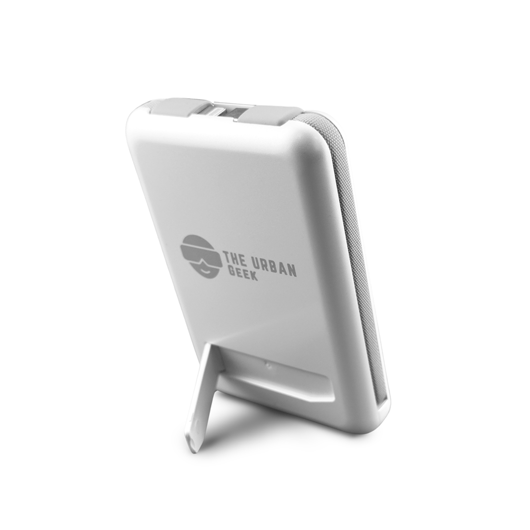 The Urban Geek Daily Commuter Basic Tech Bundle - White Powerbank with kickstand