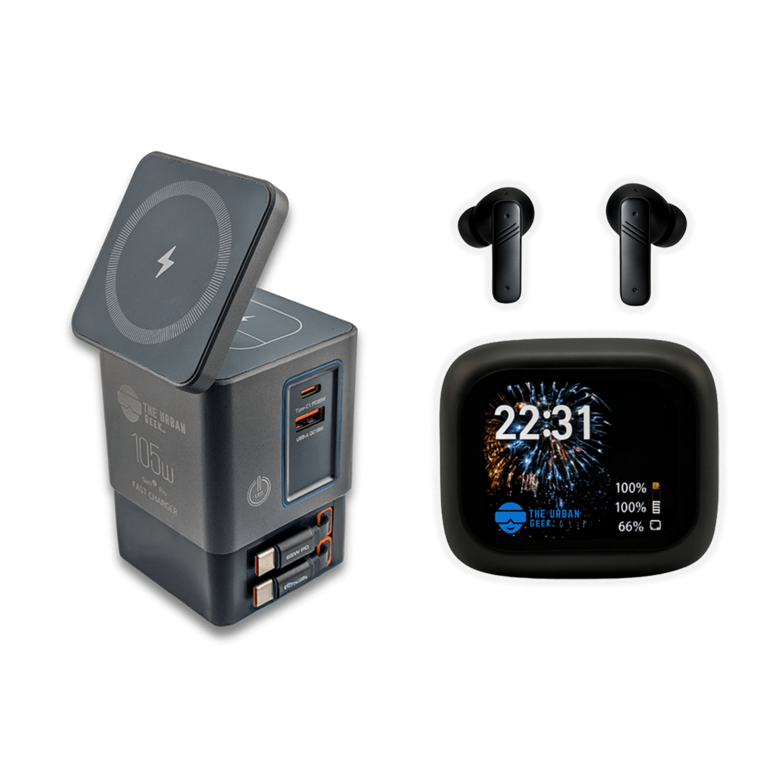 The Urban Geek Remote Work Essentials Tech Bundle - Charging Station and Earbuds
