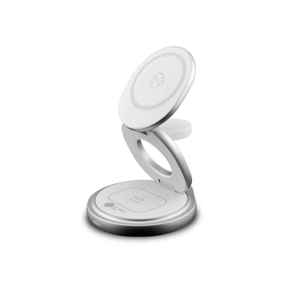 The Urban Geek Swivel 3 - in - 1 Wireless Folding Charger White Side View