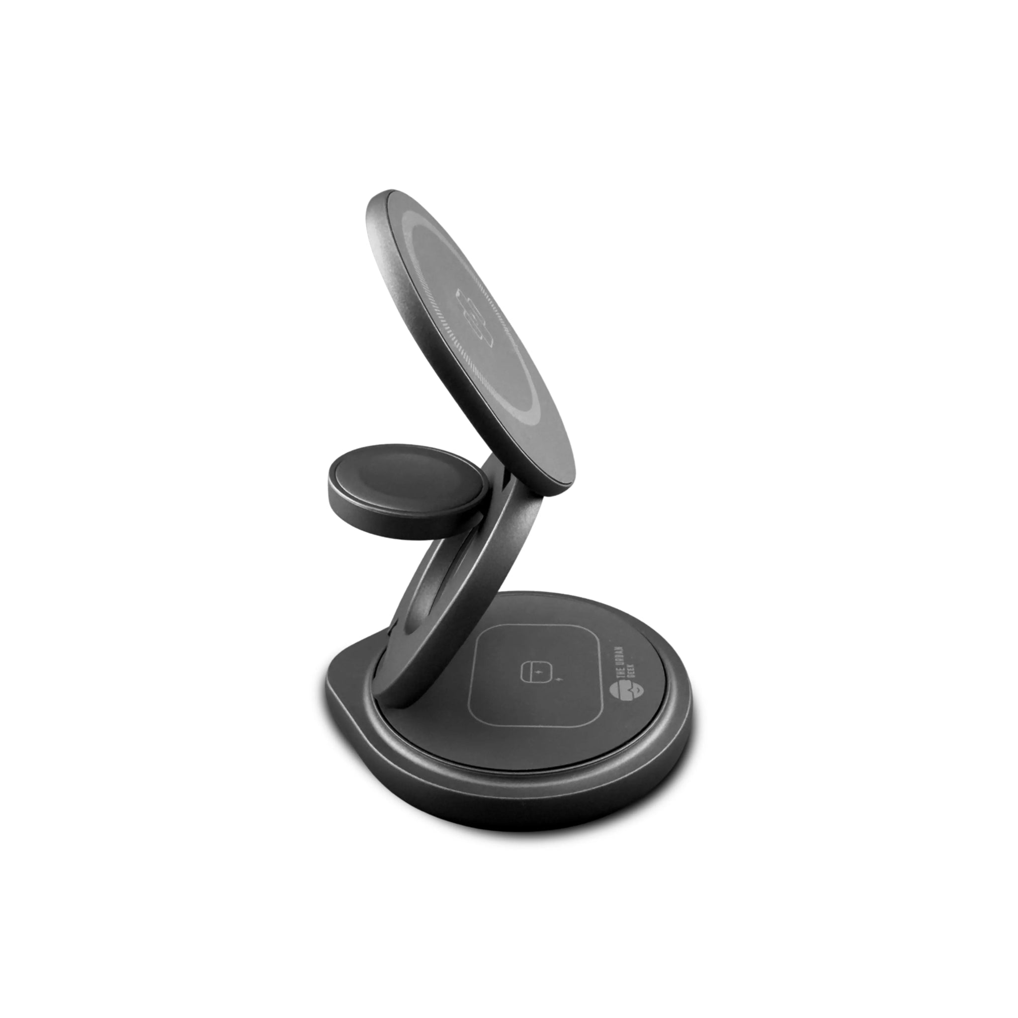 The Urban Geek Swivel 3 - in - 1 Wireless Folding Charger Side View Gray