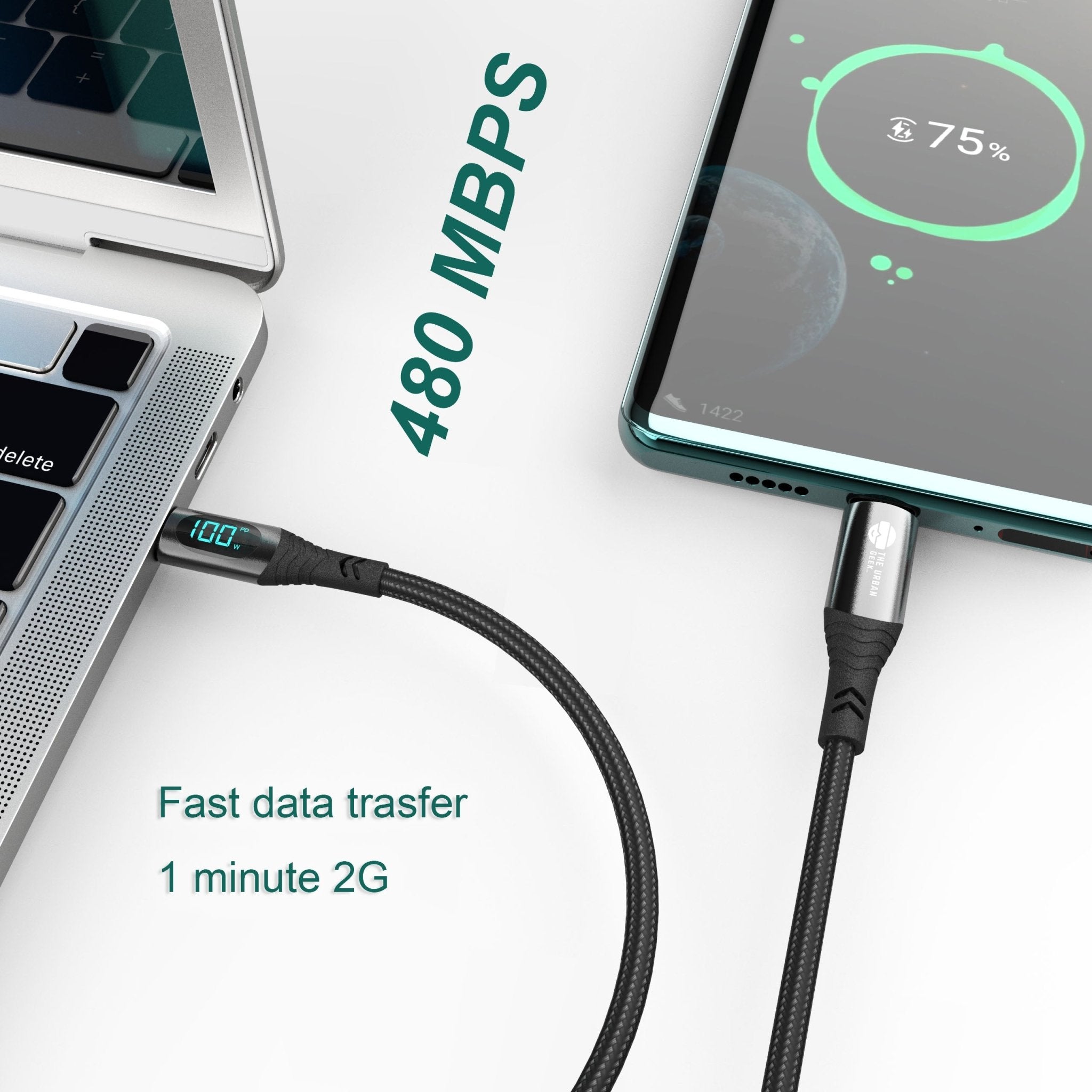 TheUrbanGeek USB-C Fast Charging & Data Cable with Power Display (100W) - TheUrbanGeek