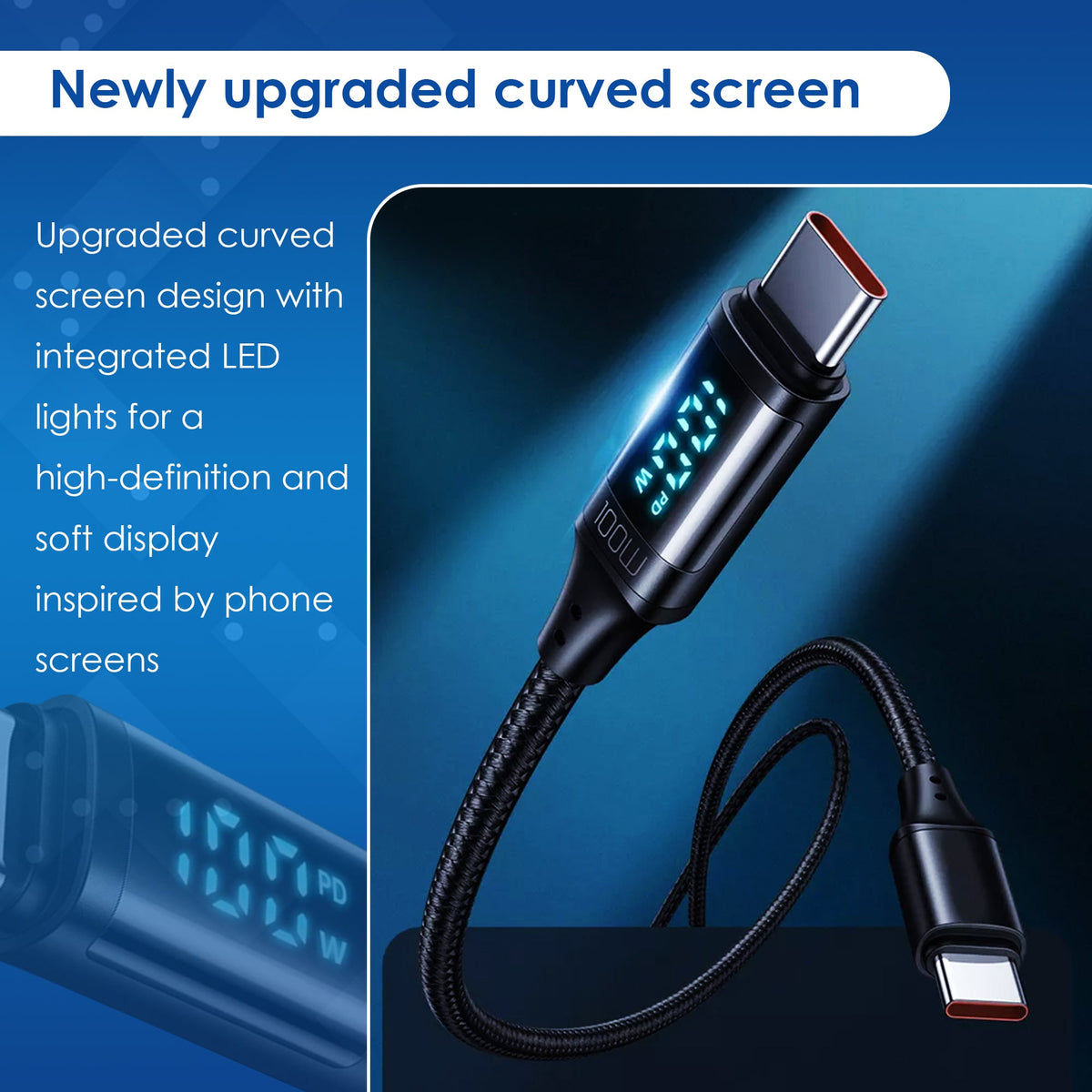 TheUrbanGeek USB C Fast Charging & Data Cable with Power Display (100W) - TheUrbanGeek