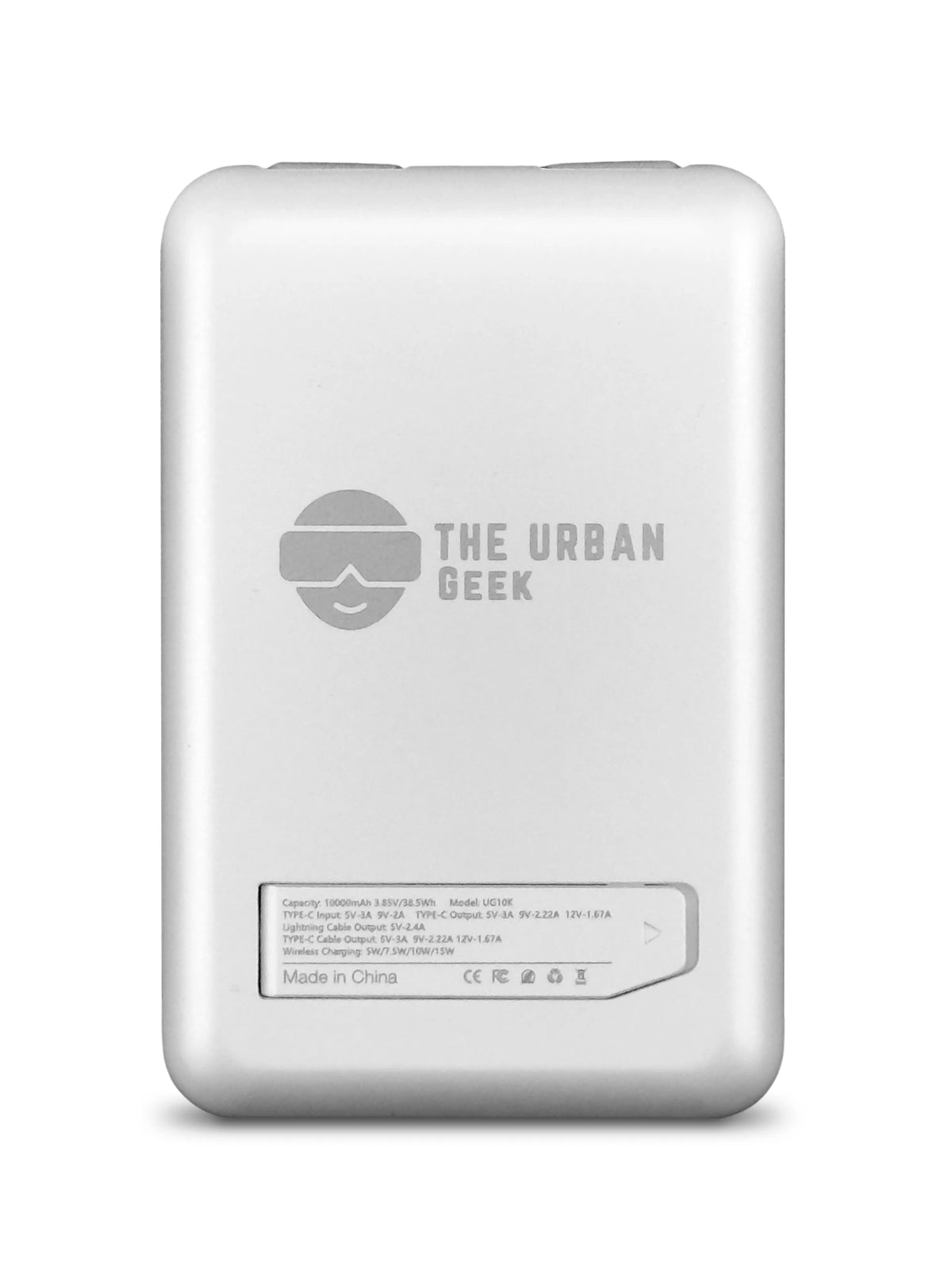The Urban Geek Wireless 4 - in - 1 Power Bank with 10,000 mAh Capacity