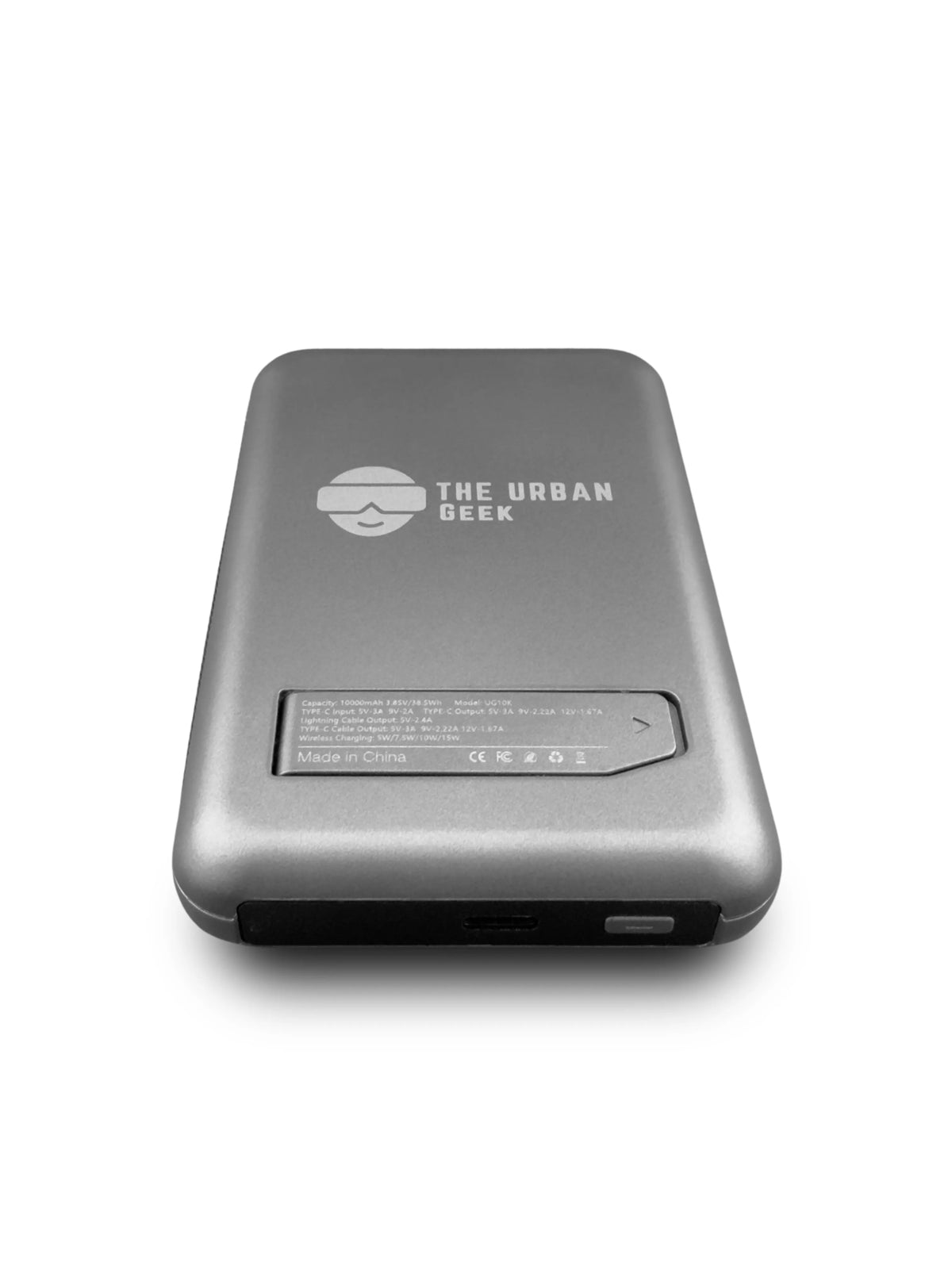 The Urban Geek Wireless 4 - in - 1 Power Bank with 10,000 mAh Capacity
