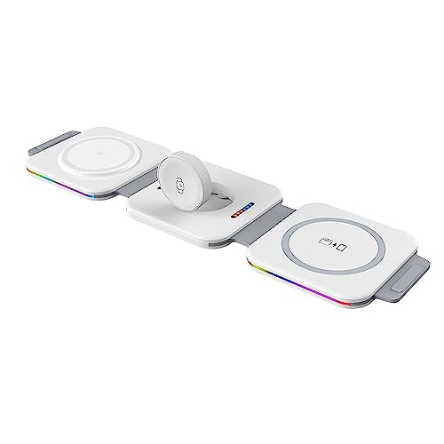 The UrbanGeek Magnetic Wireless Charging Pad (White) - Foldable Qi Wireless Charger - Compatible with iPhone, iWatch, Airpods - 15W Fast Mag-Safe Charging Station - Wireless Travel Charger