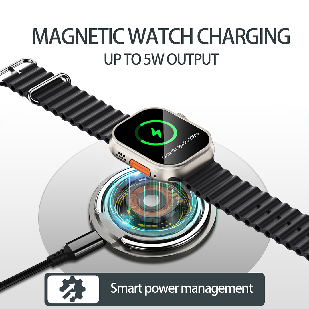 Magnetic watch charger delivering up to 5W charging with smart power management and precise magnetic alignment