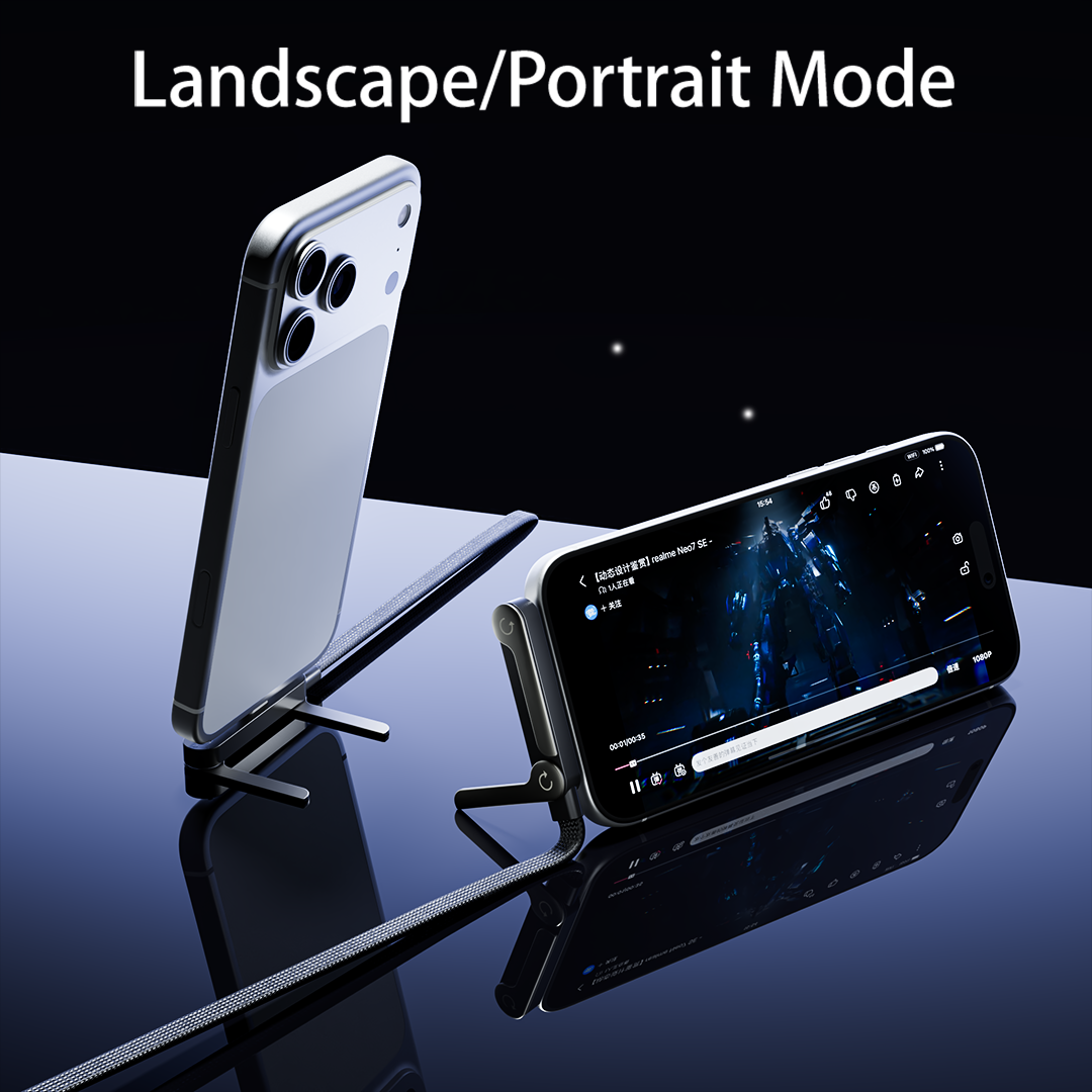 240W USB-C fast charging cable that with landscape and portrait modes displayed on a reflective surface.