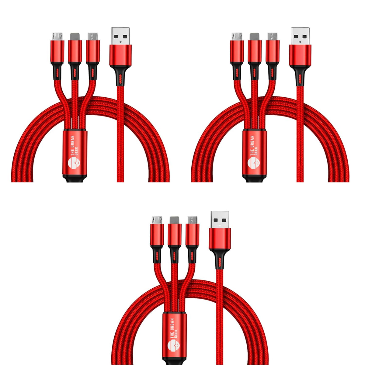 3 - in - 1 Fast Charging USB Cable [3 Pack] - TheUrbanGeek