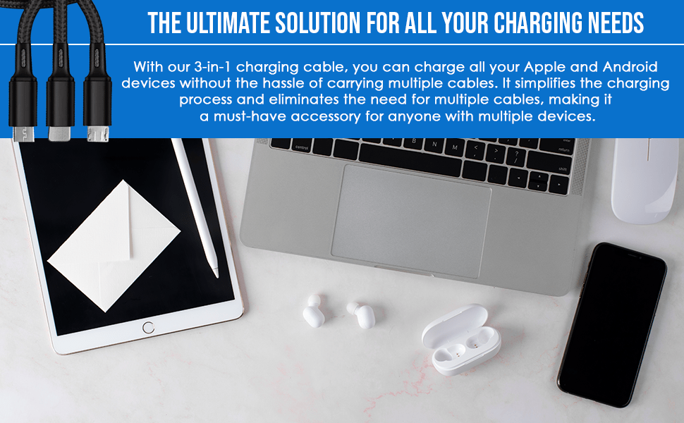 3 - in - 1 Fast Charging USB Cable [3 Pack] - TheUrbanGeek