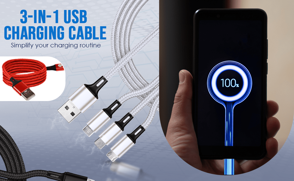 3 - in - 1 Fast Charging USB Cable [3 Pack] - TheUrbanGeek