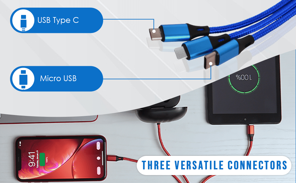 3 - in - 1 Fast Charging USB Cable [3 Pack] - TheUrbanGeek