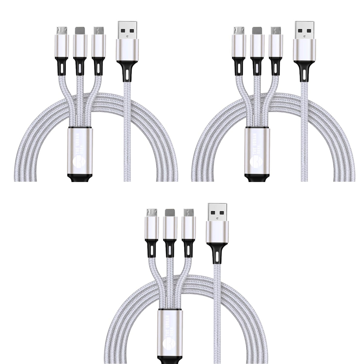 3 - in - 1 Fast Charging USB Cable [3 Pack] - TheUrbanGeek
