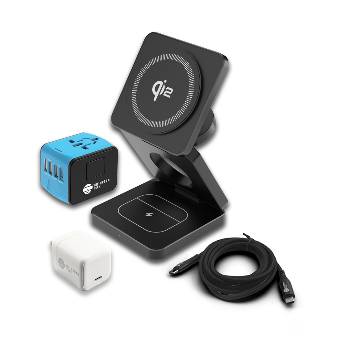 T-100 Black Lightweight Travel Charger, Black Universal Adapter, 30W Adapter, black 100W USB-C Data and Charging Cable