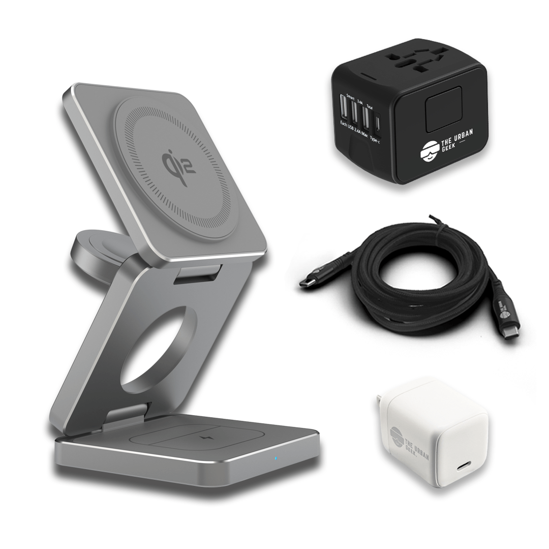 T-100 Gray Lightweight Travel Charger, Black Universal Adapter, 30W Adapter, black 100W USB-C Data and Charging Cable
