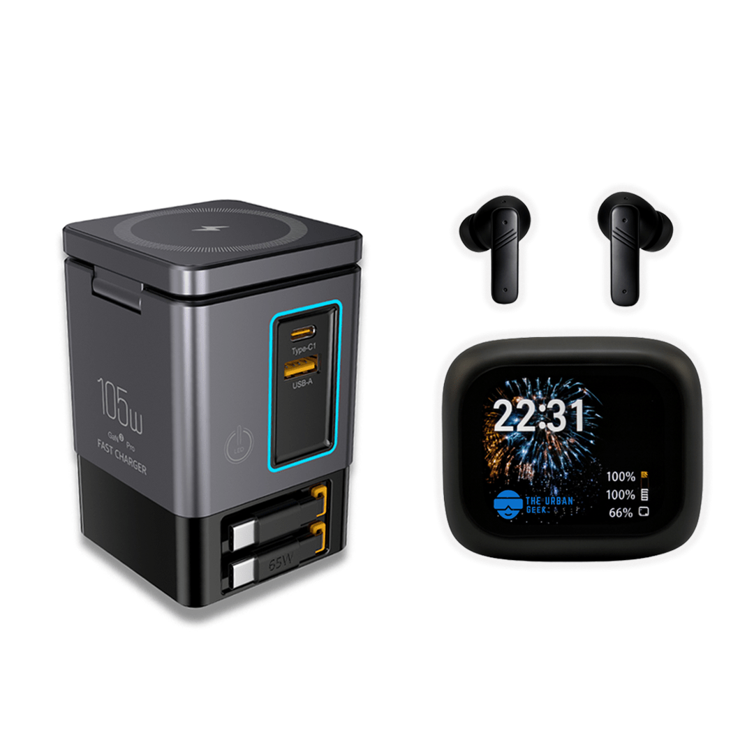 The Urban Geek Remote Work Essentials Tech Bundle - Charging Station and Earbuds
