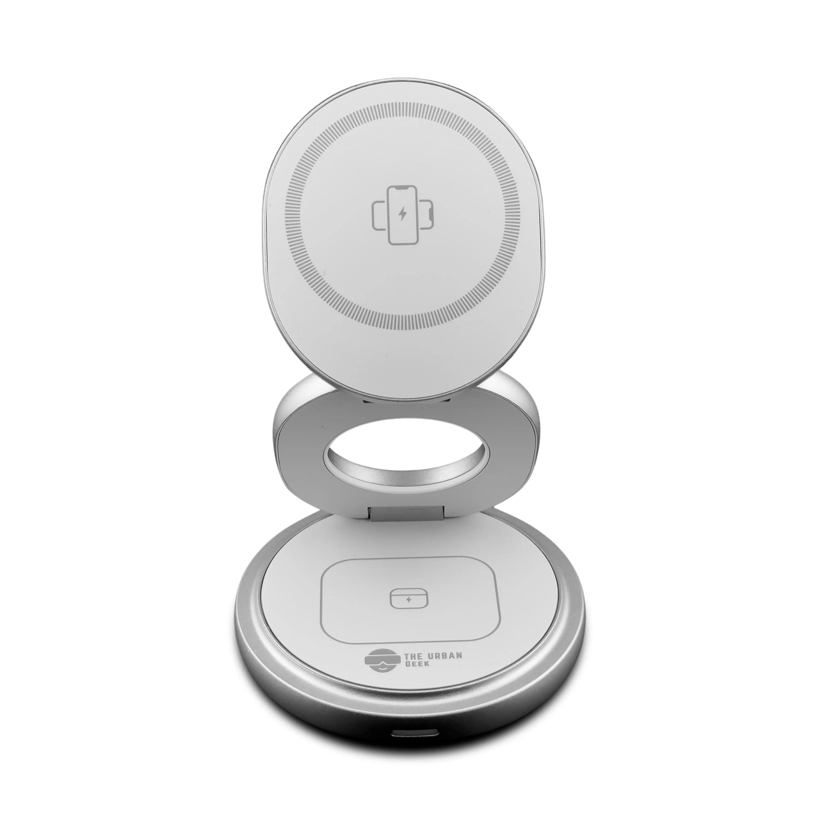 The Urban Geek FlexOrb – Qi2 swivel 3-in-1 wireless charger White Front View - TheUrbanGeek