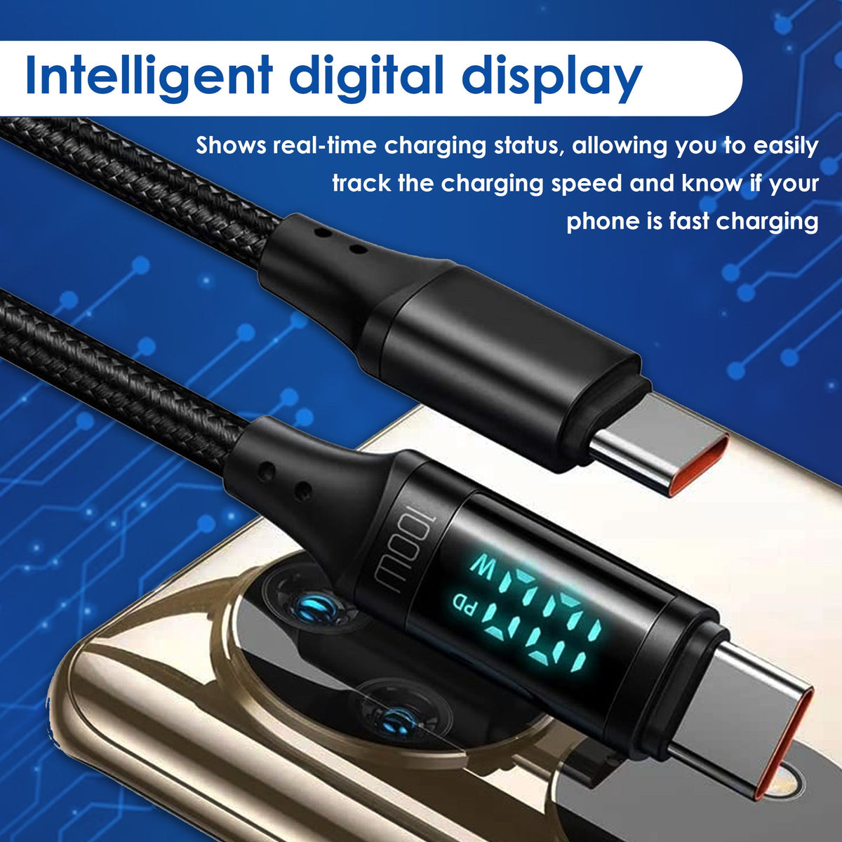 TheUrbanGeek USB C Fast Charging & Data Cable with Power Display (100W) - TheUrbanGeek